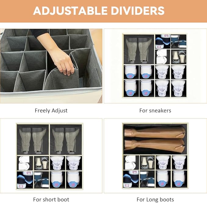 Shoe Organzier for Cloest - 2pack Adjustable Shoe Storage Box Fits 8-16 pairs,shoe Bin with Pop-Up dividers,Space Saver shoes Box organizer with Clear Dust Cover,Foldable shoe Cubby Storage Containers