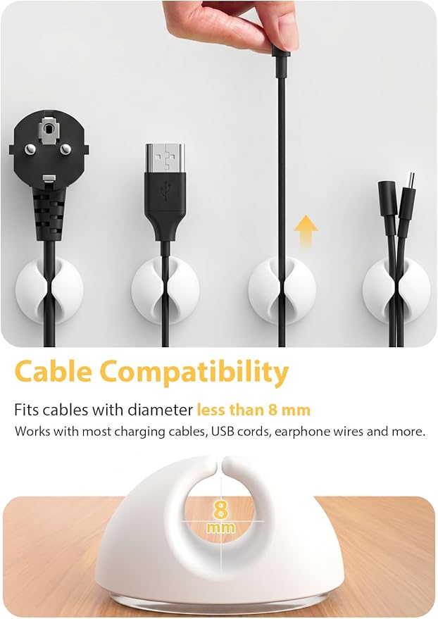 Shintop Cable Clips, 6 Pack White Cord Holder Cable Management Wire Organizer for Organizing Desk Nightstand Car Phone Charger