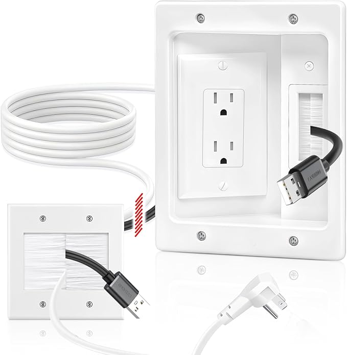 In Wall Cable Management Kit with Recessed Tv Outlet Box-Two-Hole Socket