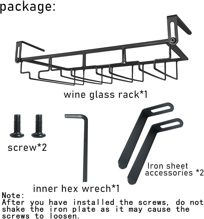 Adjustable Under Cabinet Stemware Holder - Metal Wine Glass Hanger Organizer for Kitchen, Bar, Shelf - Rustproof Hanging Storage Rack for 6-8 Glasses - Space Saving Decor (Black, 4 Rows)