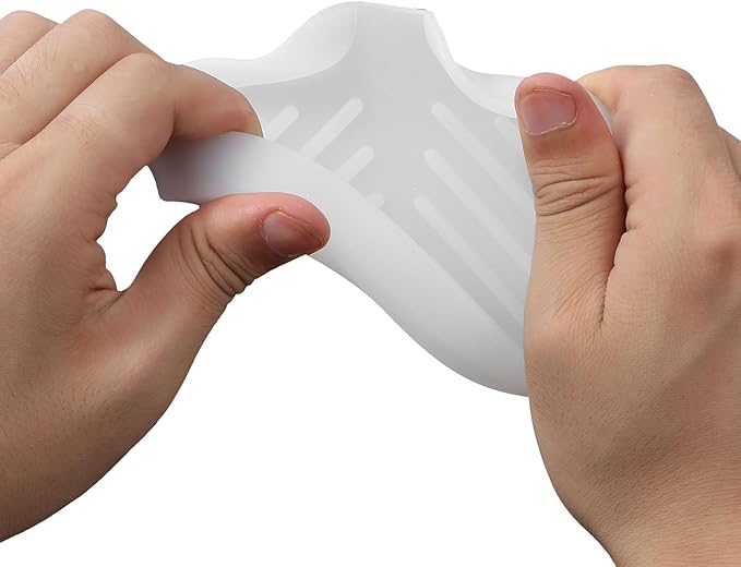 MicoYang Silicone Soap Dish with Drain Spout — Self-Draining Sink Organizer Tray for Bathroom & Kitchen, Holds Soap, Sponges & Dispensers, Non-Slip & Dishwasher Safe, Translucent (Small, 4.9"×3.2")