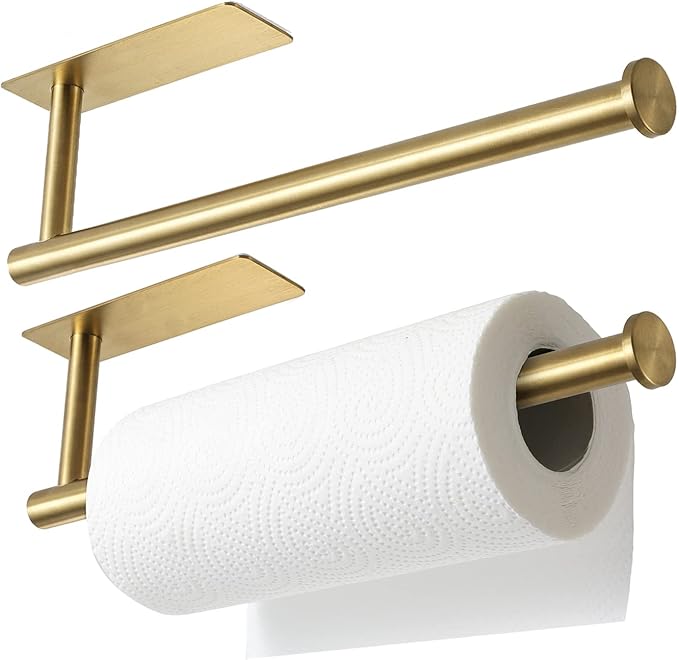 theaoo 2 Packs Paper Towel Holder - Under Cabinet Paper Towel Holder for Kitchen, Adhesive Paper Towel Roll Rack for Bathroom Towel, Wall Mounted Paper Towel Rack, SUS304 Stainless Steel