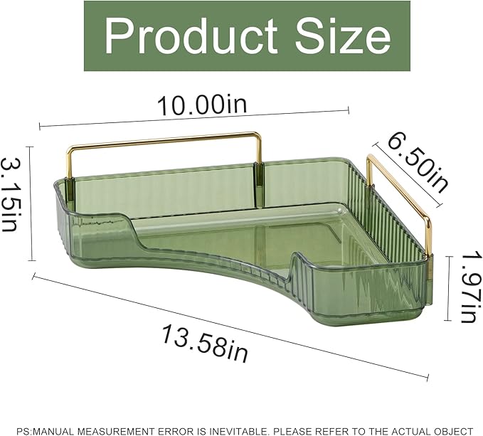 Corner Bathroom Countertop Organizer, Green, 1 Tier