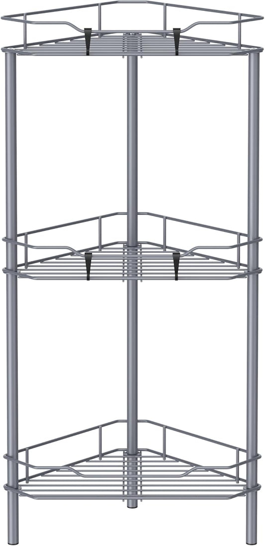 3 Tier Floor Standing Corner Shower Caddy Organizer Shelf with Hooks, Dark Gray