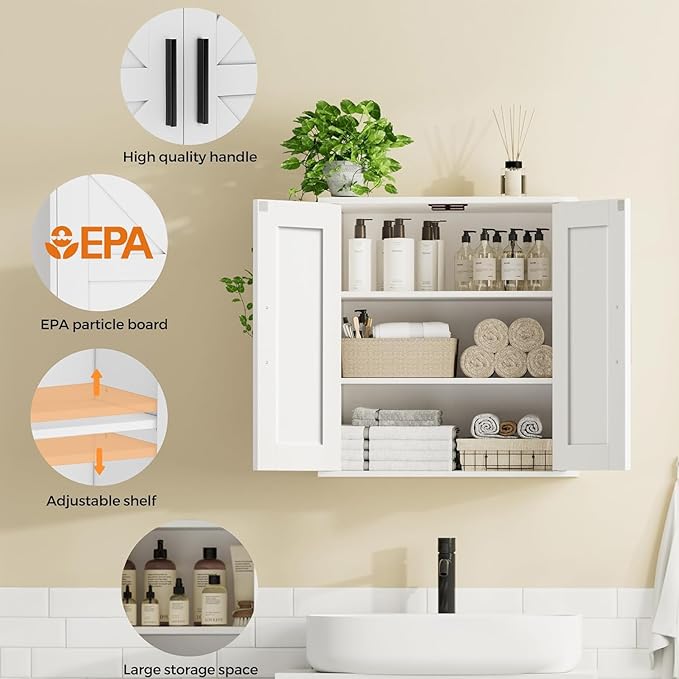 Bathroom Wall Cabinet, 11.8" D
