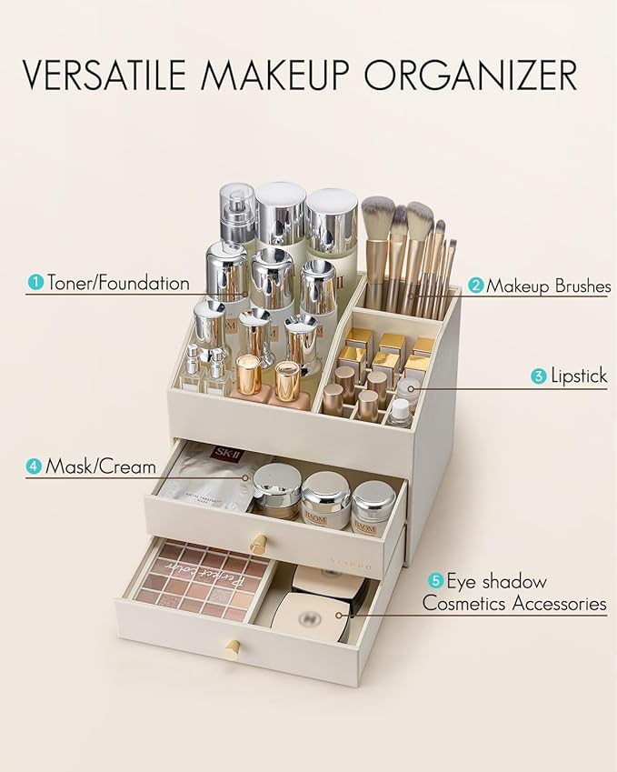 Makeup Organizer for Vanity, Beige