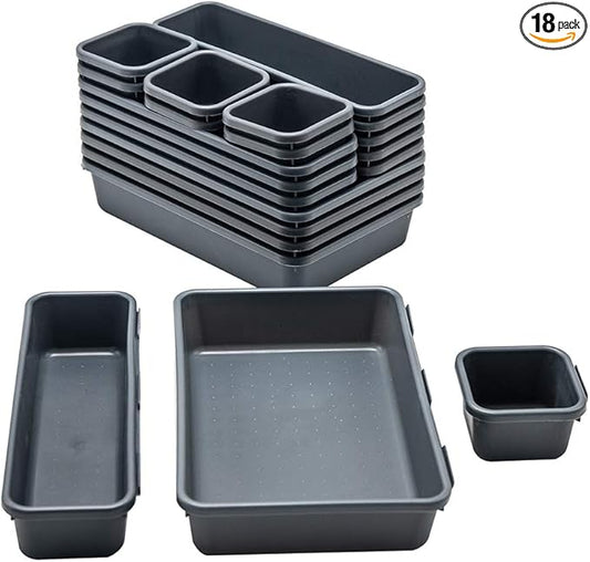 18 PCS Black Desk Drawer Organizer Tray