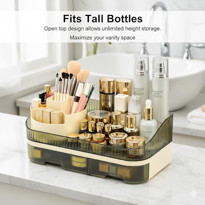 Makeup Organizer with Dual Drawers, Clear Acrylic