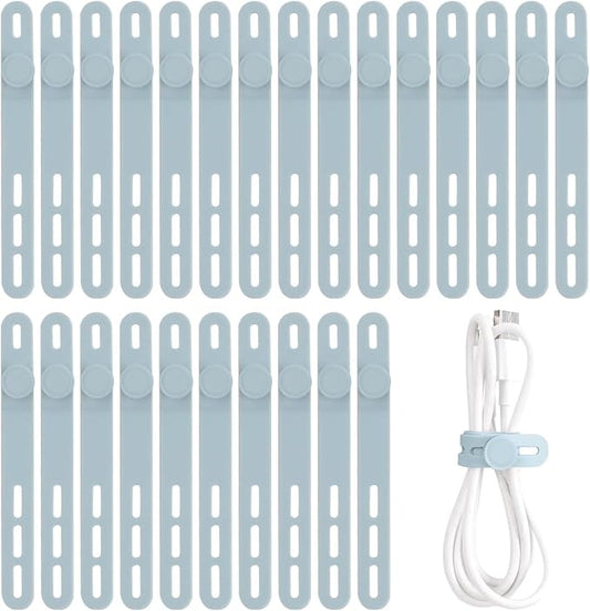 25 Pcs Silicone Cable Ties, Cable Ties Reusable, Blue