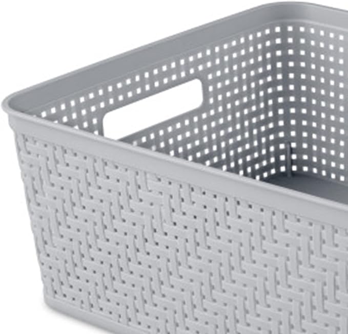 6-Pack Short Basket, Woven Plastic Storage Baskets for Organization, Cement