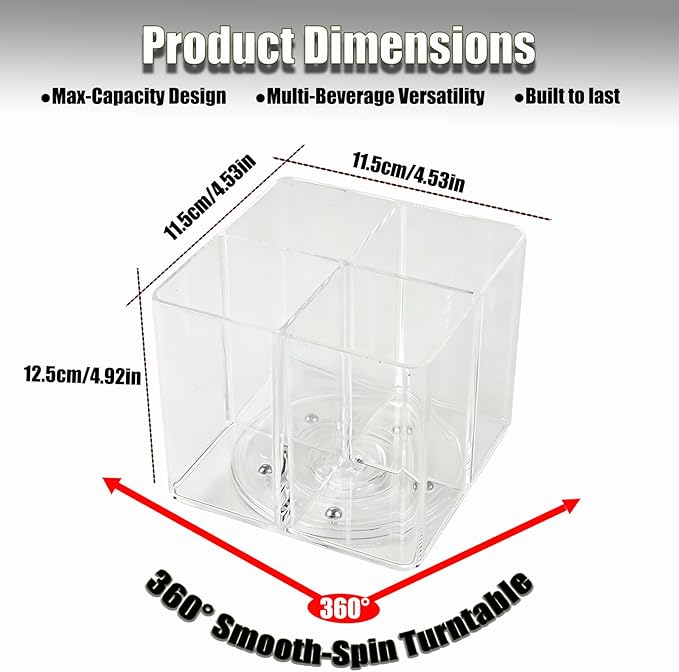 Square Lazy Susan Drink Packet Organizer 360° Rotating Water Flavor Packet Holder for Kitchen Pantry Cabinet Clear Storage Bin for Powdered Drink Mixes, Liquid IV, Tea Bags & Snacks