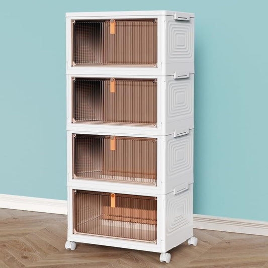 4 Tier Plastic Storage Bins with Lid 23QT, Stackable Storage Bins with Wheels