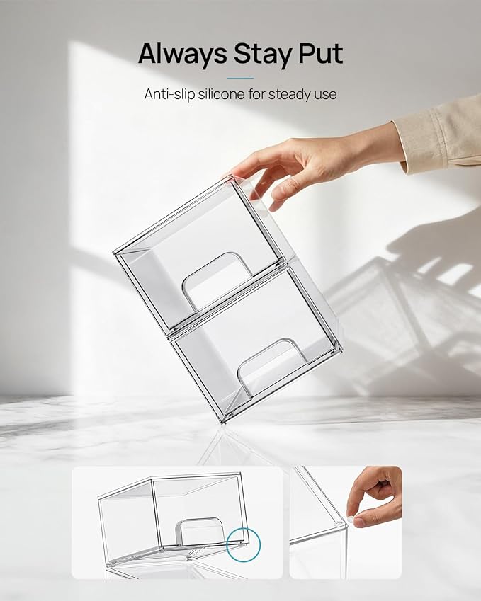 Vtopmart 12 Pack Small Clear Stackable Storage Drawers, Acrylic Bathroom Makeup Organizer, Plastic Storage Bins For Vanity, Undersink, Kitchen Cabinets, Pantry, Home Organization