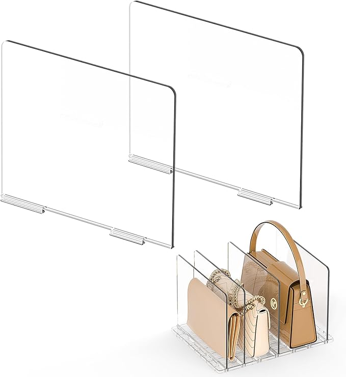 SortNStore Bag Purse Organizer Accessories: 2-Dividers Plastic Clutch Dividers for Closet Organizers and Storage - Keep Carteras & Pocketbook Upright