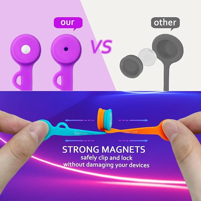 SUNFICON 10 Pack Cable Organizers Clips Earbuds Cords Organizers Magnetic Cable Clips Bookmark Whiteboard Noticeboard Fridge Magnets Cable Manager Keeper Ties for Kitchen Office School Assorted Colors
