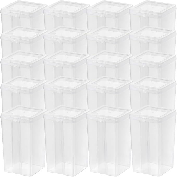 IRIS USA Vertical Plastic Flip Top Storage Containers Bins with Lids for Pantry, Home, Office, Organization, Medium, Stackable Hinged Organizer with Latches, Clear, 20 Pack