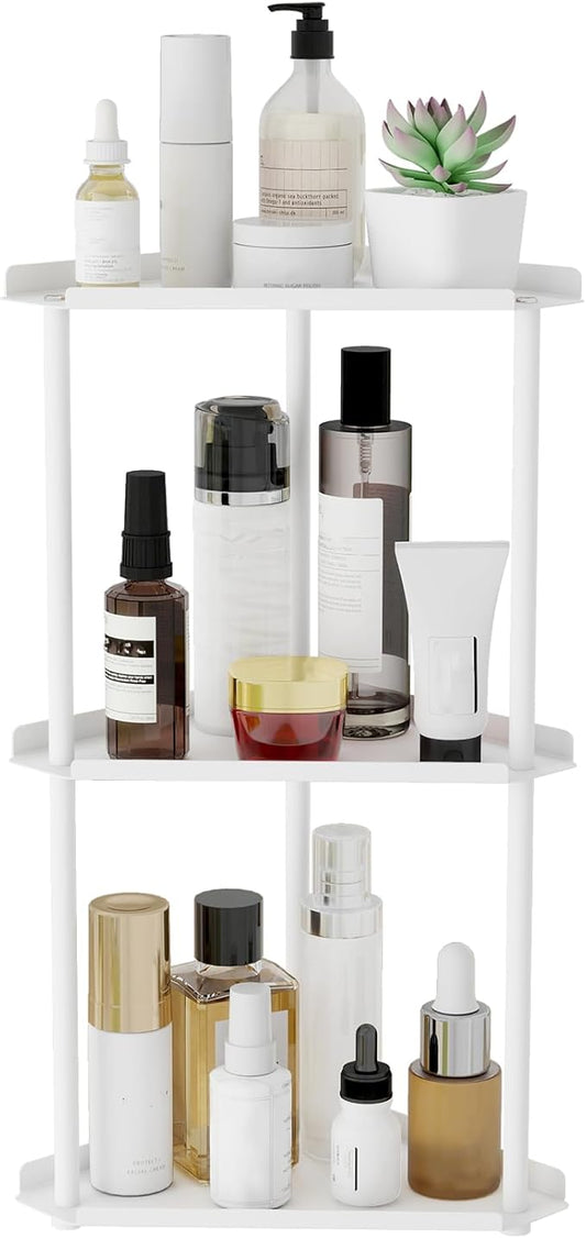 3 Tier Bathroom Counter Organizer, Vanity Organizer Corner Shelf, White