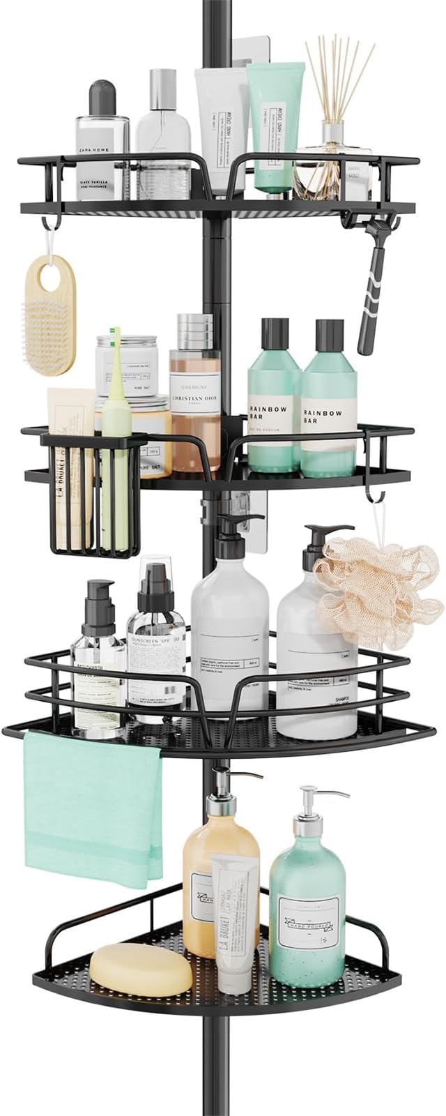 Shower Caddy Tension Pole, 4-Tier Corner Shower Organizer Tension Rod