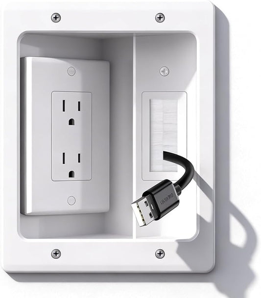 Wall Cable Concealer Kit with Recessed Tv Outlet Box-Two-Hole Socket