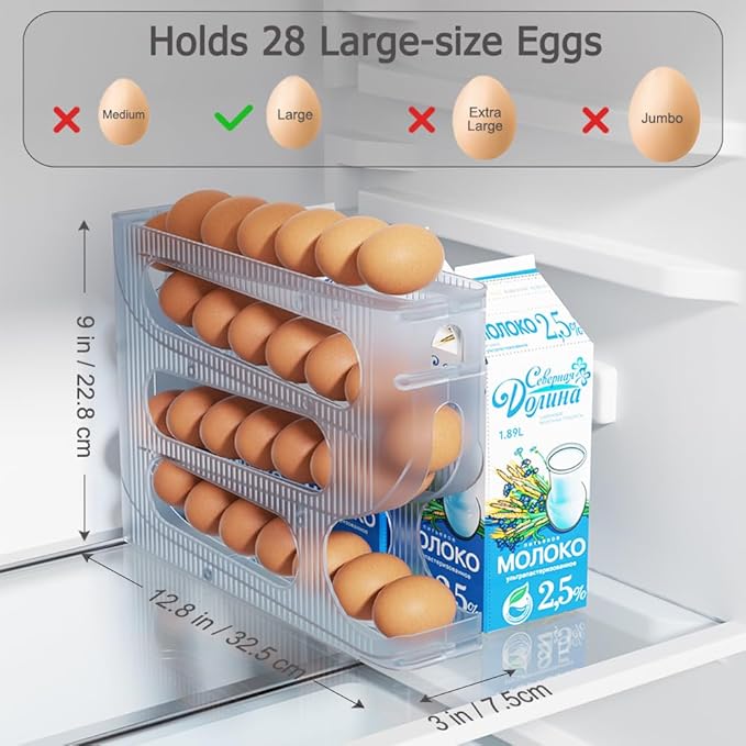 Sotfamily Egg Holder for Fridge, Auto Rolling Egg Dispenser for Refrigerator, Kitchen - Space-saving Egg Roller/Organizer/Storage/Container/Tray - 2 Packs for 56 Large Size Eggs(Frosted Clear)