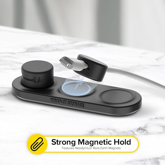 Wrap-It Storage MagnaDock Magnetic Cable Holder - 2-Pack (White) - Adhesive Cable Clips Cord Organizer Desktop Cord Holder for Nightstand Desk Cable Management