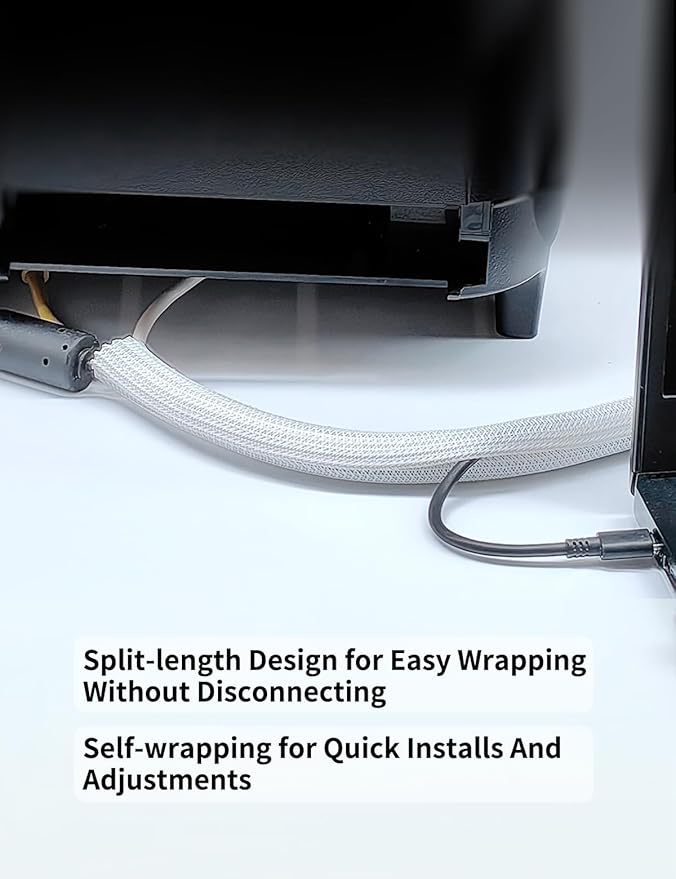 Cable Management Split Wire Loom Sleeve - Cord Hider & Protector for Desk, Pet Chew Proof, Wire Cover Organizer, Flexible Tube for Wires and Cables (3/16 Inch 12FT, White)