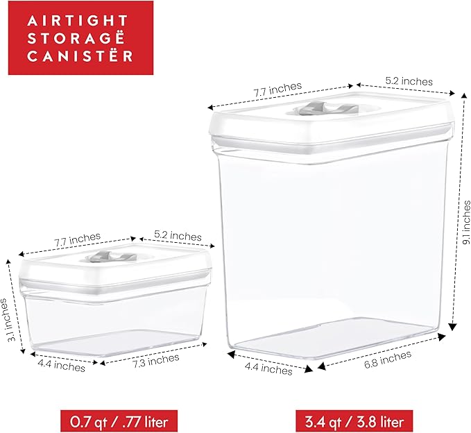 DWËLLZA KITCHEN Large Airtight Food Storage Containers with White Lids (3.8L, 0.8L) - Clear Plastic Bulk Food Pantry & Kitchen Storage Containers for Flour, Sugar 4 Pc BPA-Free, Keeps Fresh & Dry