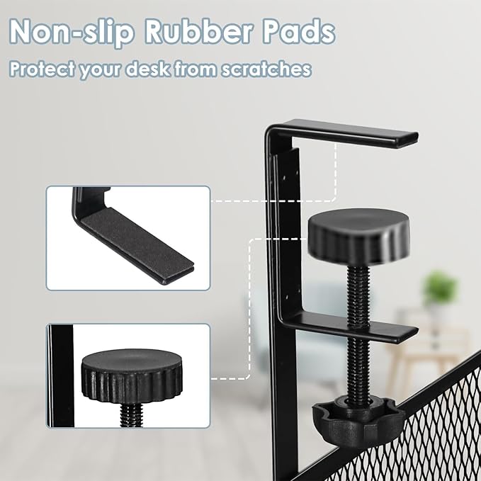 No-Drill Under Desk Cable Management Tray - Tool-Free Installation with Dual Silicone Pads | No Adhesive, No Magnets, No Residue | Heavy-Duty Steel Construction for Wood & Glass Desktops (Black)