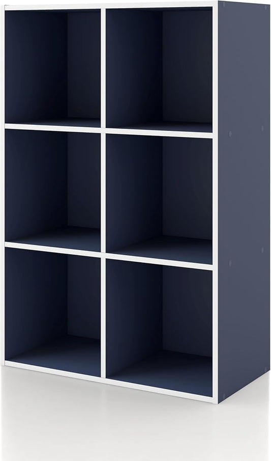 Homes, Inside + Out Apexa 6-Cube Storage Organizer Shelves, Steel Blue