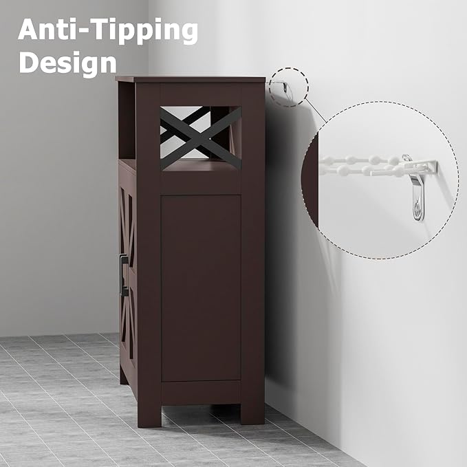 Homhedy Farmhouse Bathroom Storage Cabinet with 2 Doors, Toilet Paper Cabinet with Adjustable Shelf, Small Bathroom Cabinet for Kitchen/Laundry/Living Room, 11.8 x 23.6 x 31.5 Inches, Brown