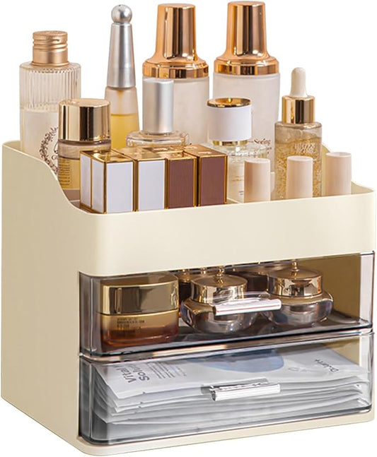 Makeup Organizer with 2 Drawers, Cream