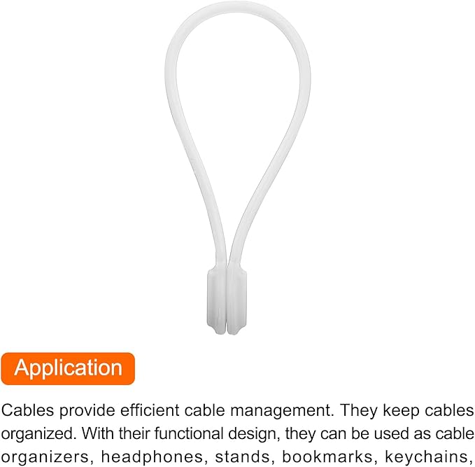 MECCANIXITY Magnetic Cable Clips 7.5 Inch x 0.6 Inch White Magnetic Cord Organizer Cable Ties Reusable Twist Ties for Home, Kitchen, Office, 10 Pcs