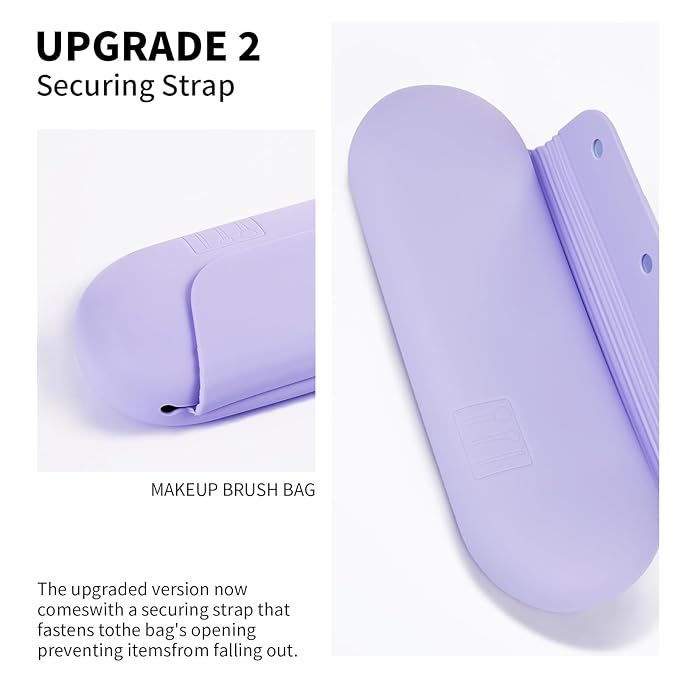 AGIKET 2 IN 1 Silicone Makeup Brush Holder with Beauty Make Up Sponge Holder Case：Soft Portable Cosmetic Face Brushes Holder with Upgrade Anti-Fall Out Magnetic Closure - Purple