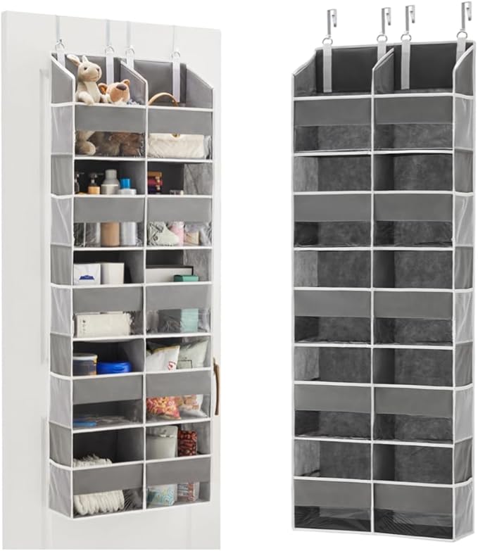 Over the Door Organizer 5 Tiers, Extra Large Behind Door Storage of 10 Compartments, Anti Tilt Hanging Organizer for Closet, Diaper Organizer, Bedroom, Bathroom, Pantry, Nursery, (Grey)