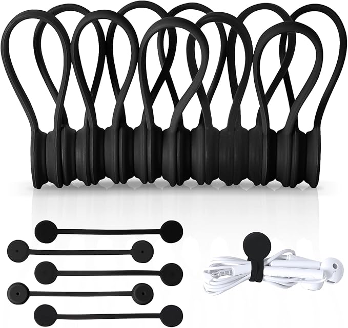 Black Magnetic Cable Ties 10-Pack