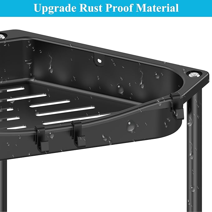 4 Tier Floor Standing Corner Shower Caddy Organizer Shelf with Hooks, Jet Black