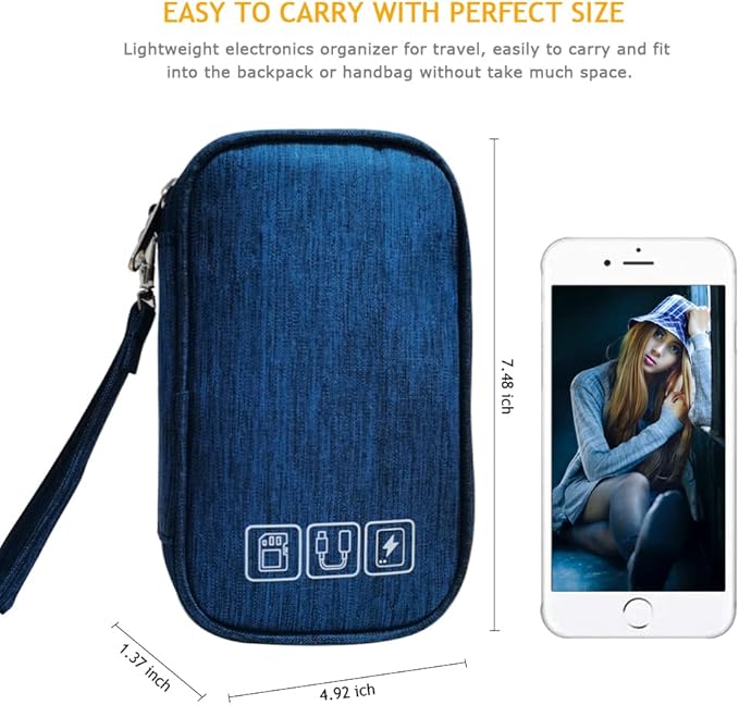 Electronic Organizer Bag Cable Organizer Travel Cord Organizer Case Pouch, Navy