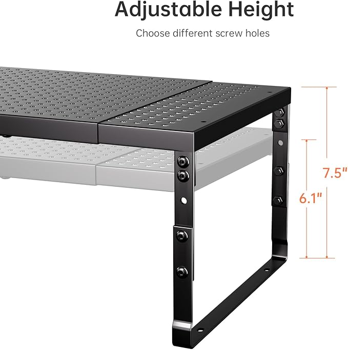 Expandable Adjustable Cabinet Shelf Organizer - Stackable Metal Spice Rack for Kitchen Pantry, Countertop, Cupboard & Bathroom (1Pack/Black,Large)