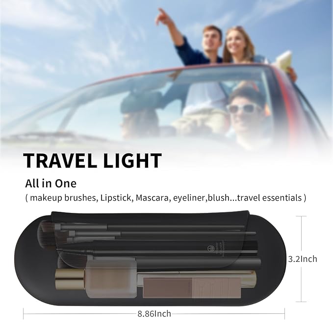 AGIKET Silicone Makeup Brush Holder Travel Cosmetic Bag：Soft Portable Cosmetic Face Brushes Holder with Upgrade Anti-Fall Out Magnetic Closure