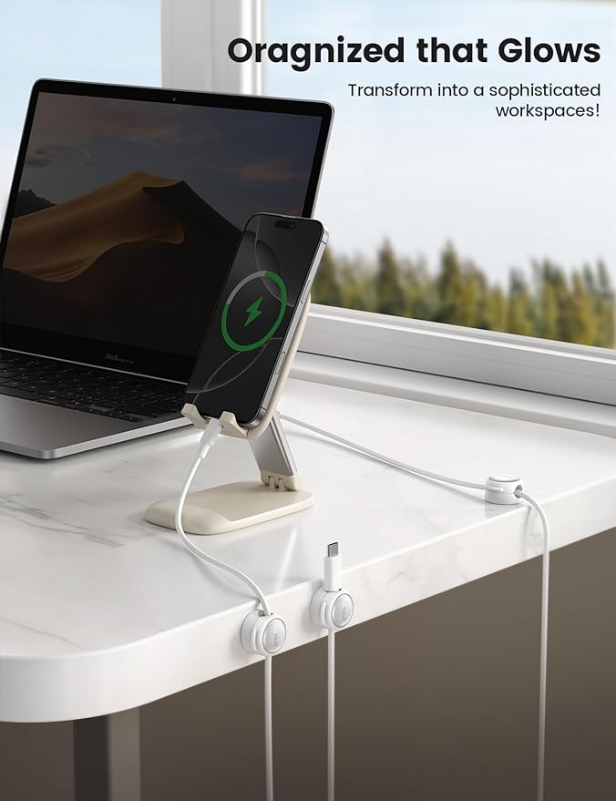Lamicall 8 Pack Magnetic Cable Clips Cord Organizer - [Crystal-Clear & Silver Shine] Aesthetic Strong Adhesive Phone Charger Cable Management Clips for Nightstand, Home Office Desk Desktop Accessories