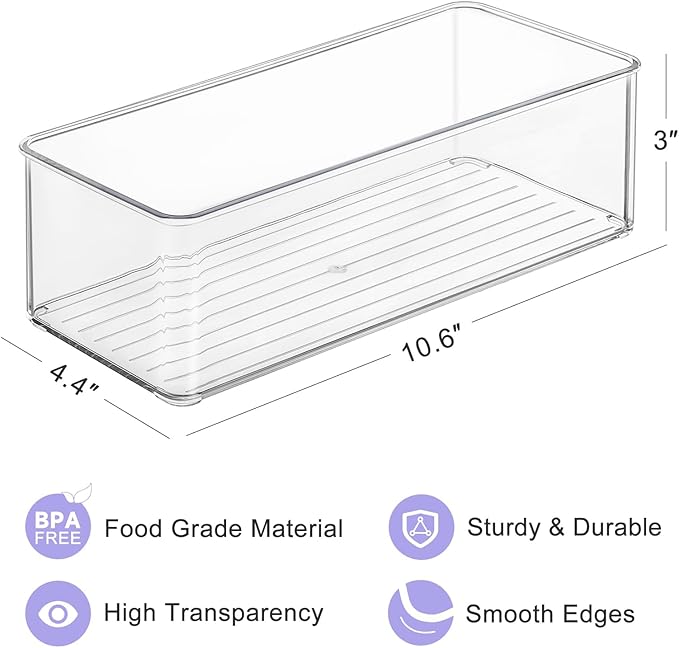Hudgan 4 Pcs Storage Container Breastmilk for Fridge, Clear Organizer Bins for Milk Bags, Plastic Storage Bins for Freezer, Pantry, Bottles Bathroom, Vanity, Drawer and Yogurts