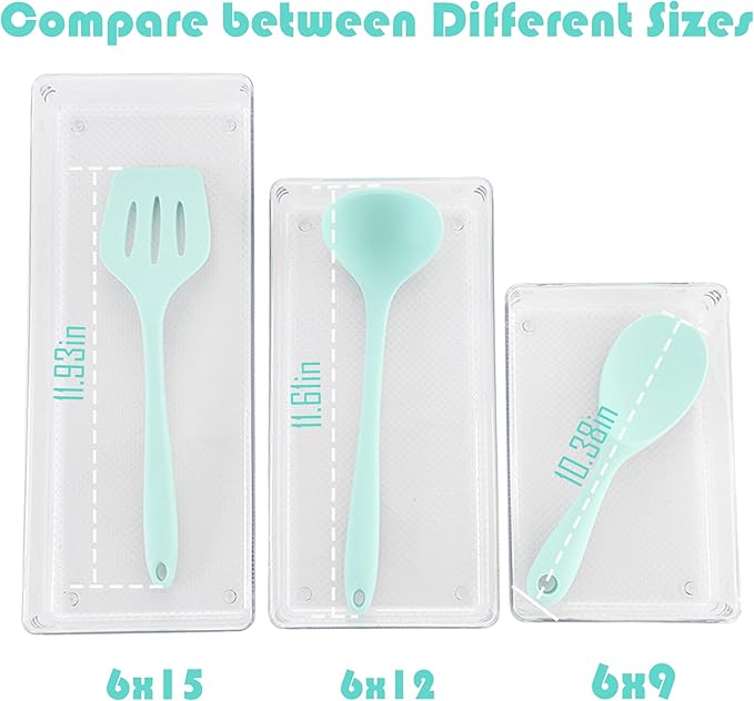 5 Pack Clear Plastic Drawer Organizer Tray Cutlery Utensil Makeups Drawer Silverware Organizers 12" X 6"