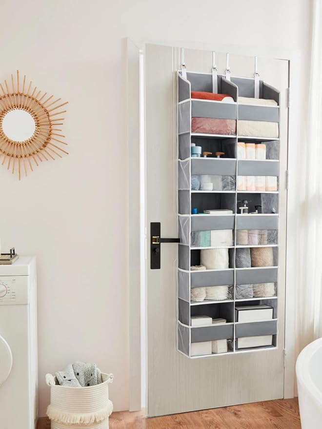 Over the Door Organizer 5 Tiers, Extra Large Behind Door Storage of 10 Compartments, Anti Tilt Hanging Organizer for Closet, Diaper Organizer, Bedroom, Bathroom, Pantry, Nursery, (Grey)