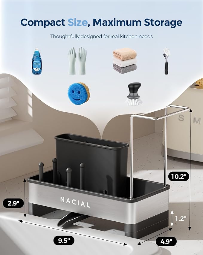 Nacial Kitchen Sink Caddy Organzier with High Brush Holder