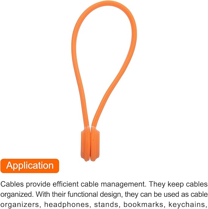 MECCANIXITY Magnetic Cable Clips 7.5 Inch x 0.6 Inch Orange Magnetic Cord Organizer Cable Ties Reusable Twist Ties for Home, Kitchen, Office, 10 Pcs