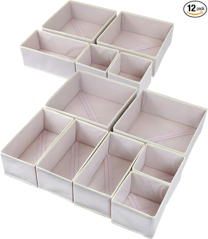 Fordonral 12 Pack Drawer Organizer Clothes, Foldable Fabric Dresser Organizer Closet Organizers and Storage Box for Underwear,Folded Clothes,Baby Clothing,Socks,Bra,Towels,Ties(12 Pack,Pink)