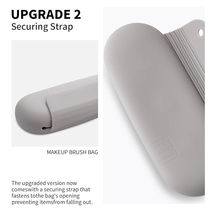 AGIKET Silicone Makeup Brush Holder Travel Cosmetic Bag：Soft Portable Cosmetic Face Brushes Holder with Upgrade Anti-Fall Out Magnetic Closure, Large Travel Makeup Brush Case - Stone