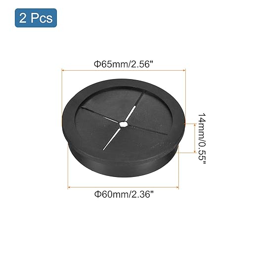 uxcell 2 Pcs Cable Cord Grommet, 2-3/8 Inch (60mm) Desk Grommet Flexible Rubber Grommets Wire Hole Cover Pass Through for Office Computer Desk Wire Organizer, Black