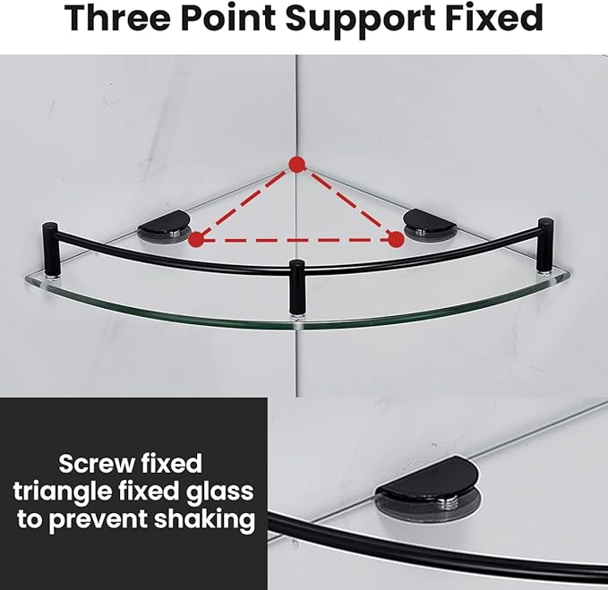 Glass Shelf Bathroom Floating Shower Corner Shelves Shampoo Holder with Rail