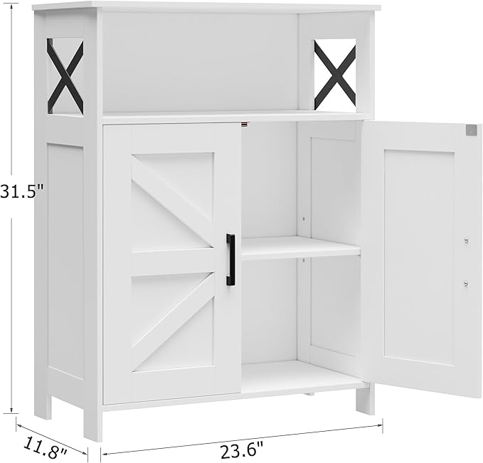Homhedy Farmhouse Bathroom Storage Cabinet with 2 Doors, Toilet Paper Cabinet with Adjustable Shelf, Small Bathroom Cabinet for Kitchen/Laundry/Living Room, 11.8 x 23.6 x 31.5 Inches, White